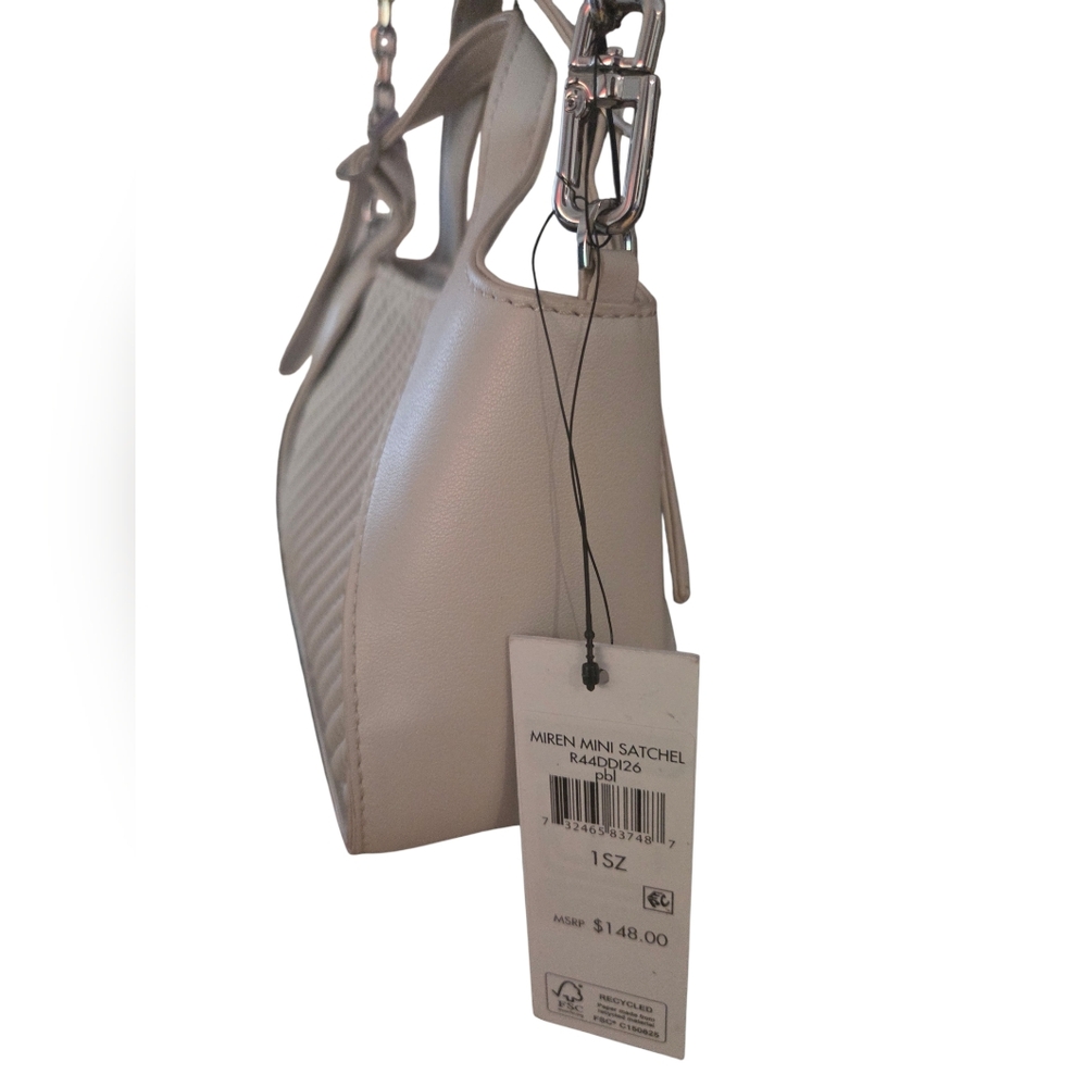 DKNY Miren Mini Satchel Off-white Woven Bag Detachable Silver Crossbody Chain - Picture 4 of 11